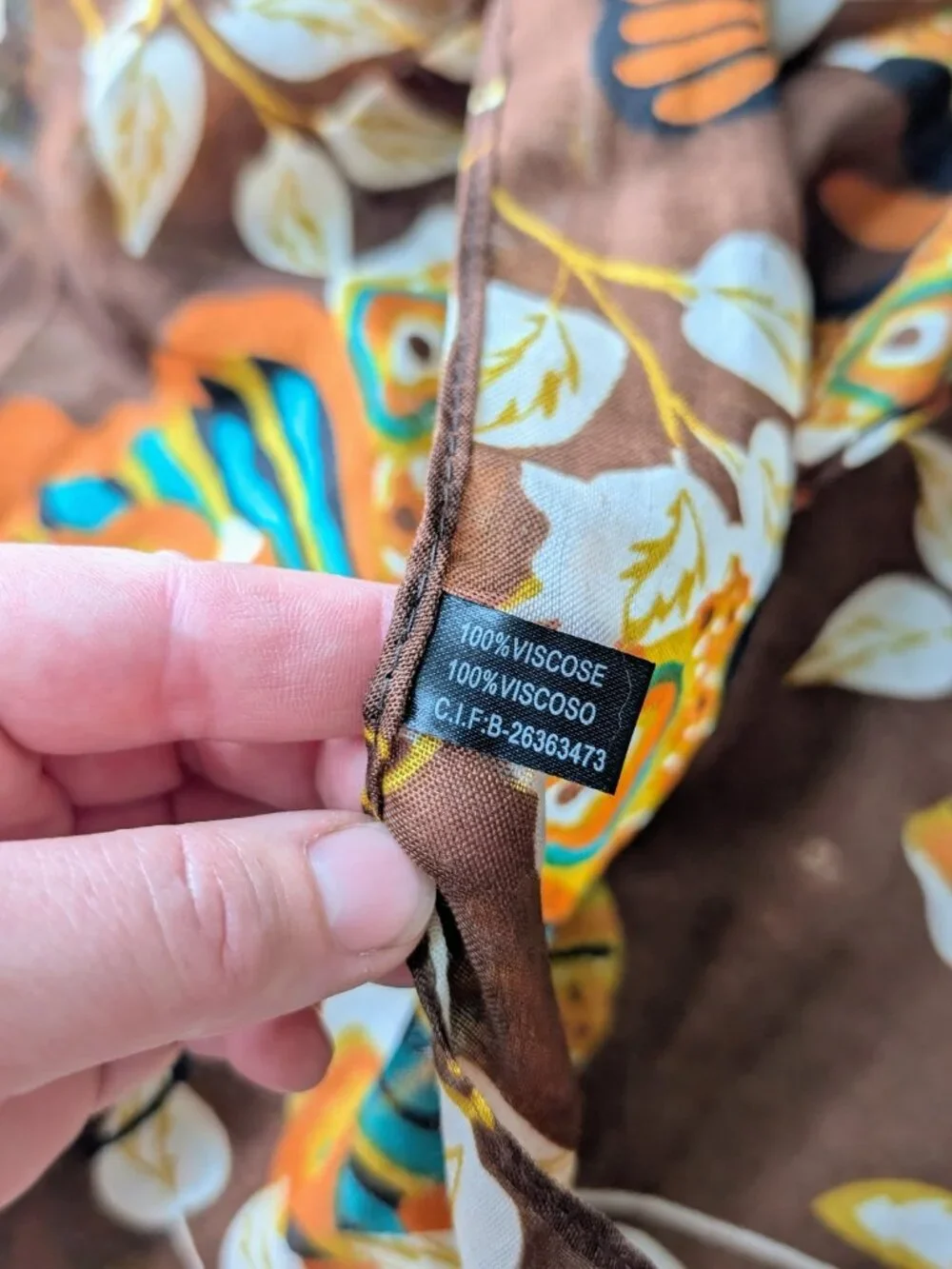 Retro 70s Brown Orange Butterfly Pattern Long Scarf